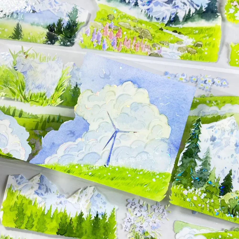 pet tape OKMT  Edge of Cloud Pasture Plateau Grassland Snow Mountain Cottage Decorative Stickers DIY Scrapbook Journal Decals