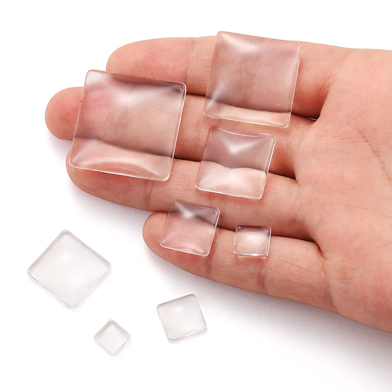 8mm 10mm 12mm 14mm 15mm 16mm 18mm 20mm 25mm Square Clear Glass Cabochons Blank Set Handmade Settings Stones Transparent Domed