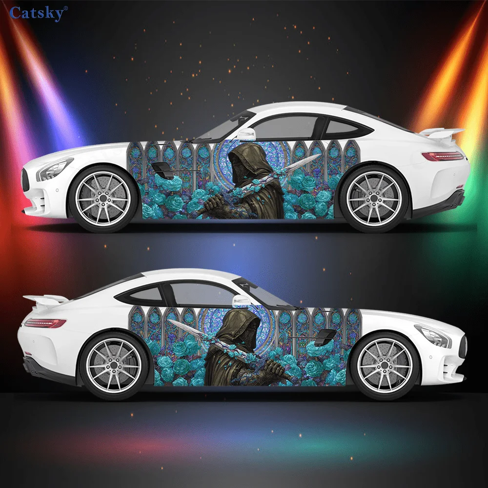 

Black Knight Sword Rose Car Vinyl Wraps Decal Self-adhesive PVC Sticker Suitable for Trucks SUV Decoration Auto Accessories Gift