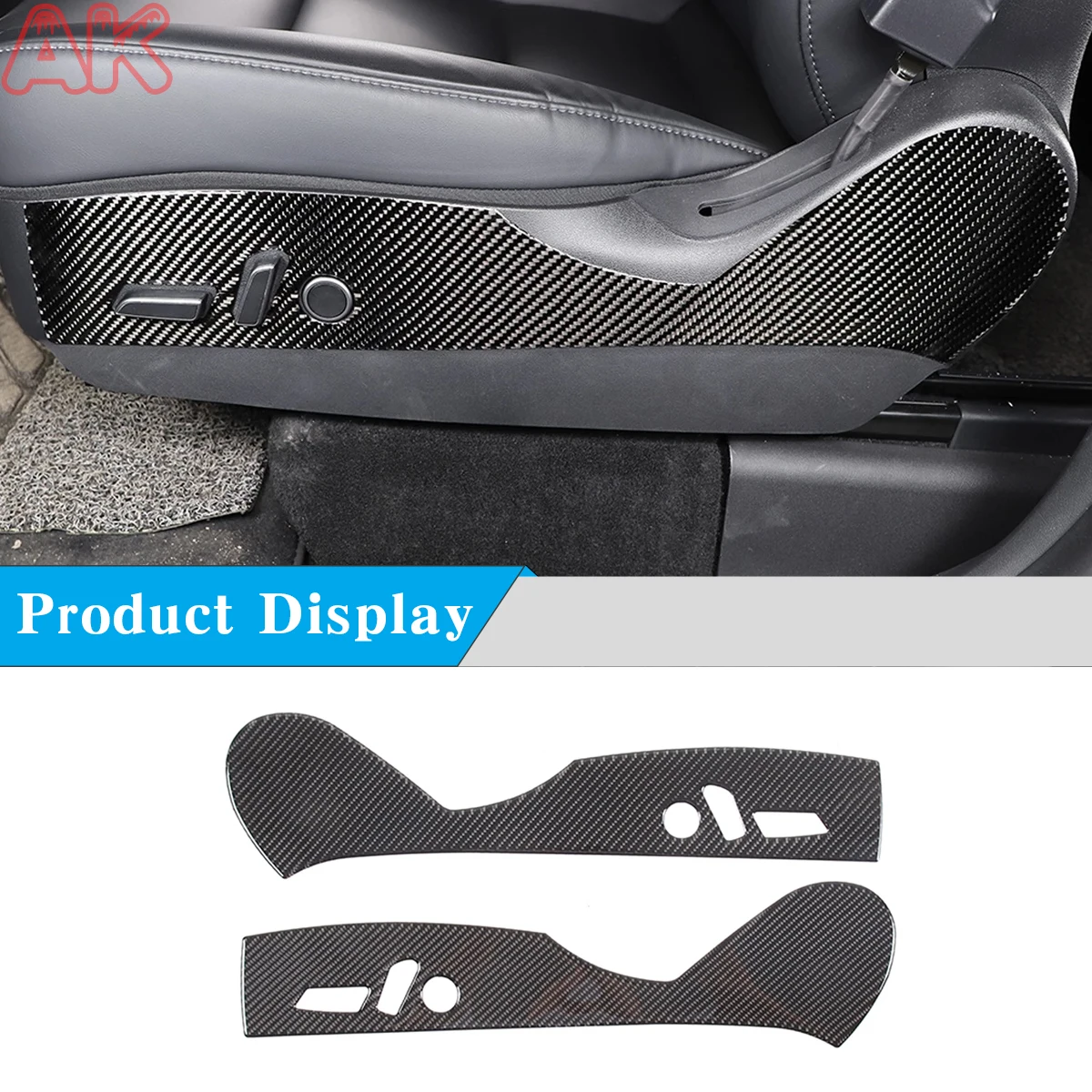 For Tesla Model 3 Y 2016-2022 Soft Carbon Fiber Car Seat Adjustment Button Trim Panel Kit Sticker Car Accessories 2PCS