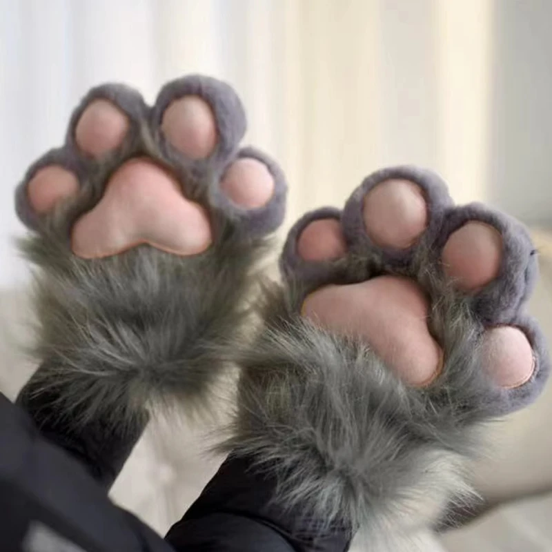 Bonito de pelúcia peludo gato garra luvas de pele do falso animal raposa garras luvas de unhas festival anime cosplay trajes adereços dedo cheio luvas