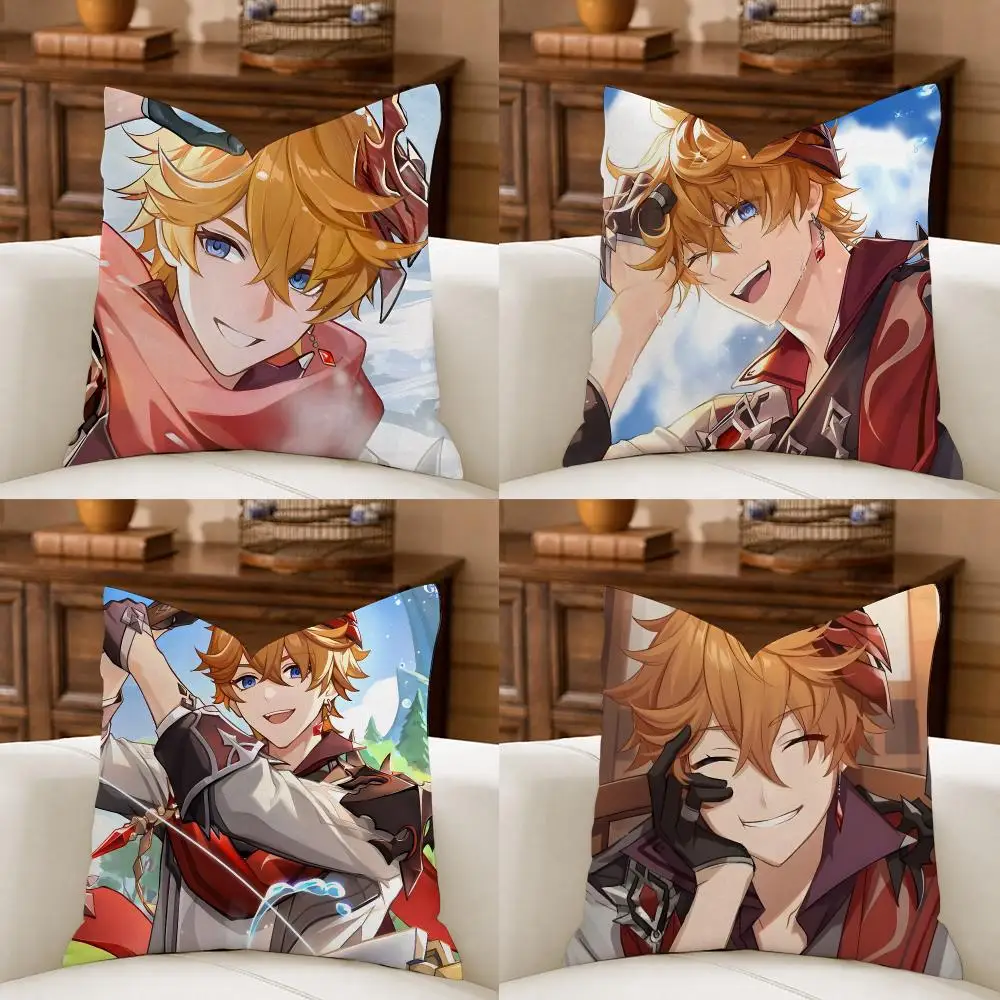 G-Genshin Impact Tartaglia Cushion Cover Organic Linen Square Pillow Case Durable Non-Allergenic And Kind To Skin