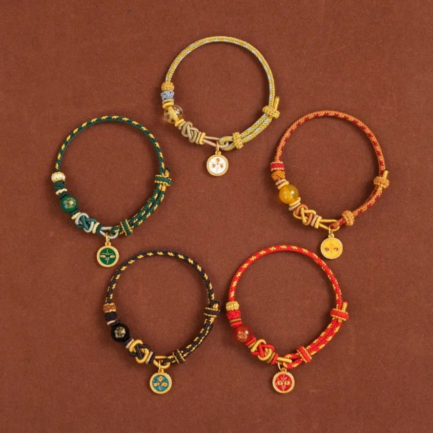 

Year of The Horse Red Rope Bracelet Five-way God of Wealth Hand-woven Rope Zodiac Horse Pig Amulet Taisui Five-element Hand Rope