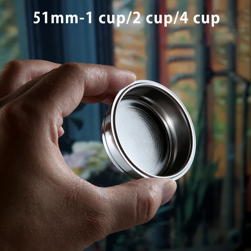 51mm Stainless Steel Coffee Filter Basket 1-4 Cup Powder Bowl Bottomless Handle Universal Coffee Powder Bowl Coffee Tool