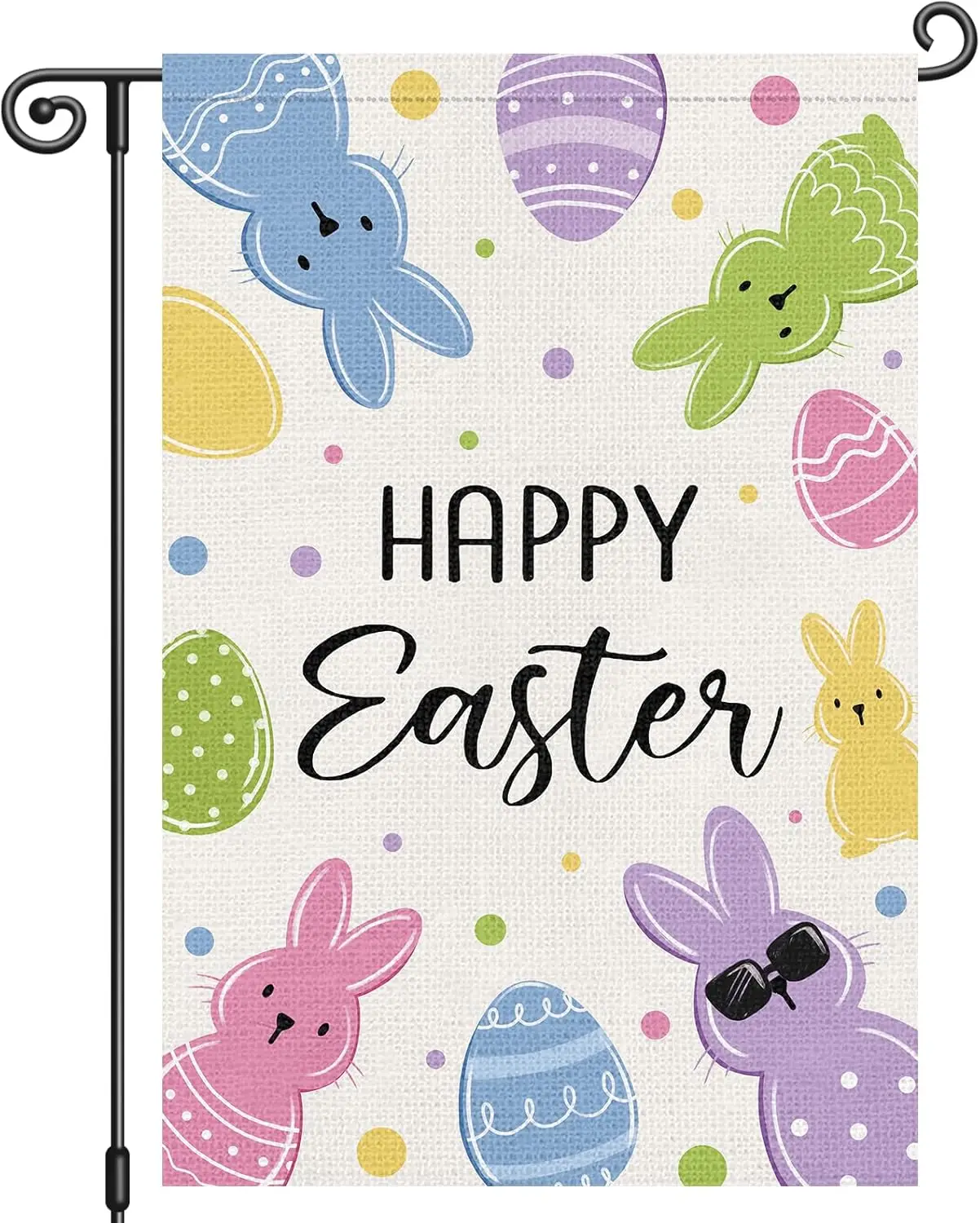 Louise Maelys Happy Easter Egg Garden Flag Bunny Rabbit Double Sided 12x18 Inch Small Burlap Welcome Spring Holiday Yard Out AAS