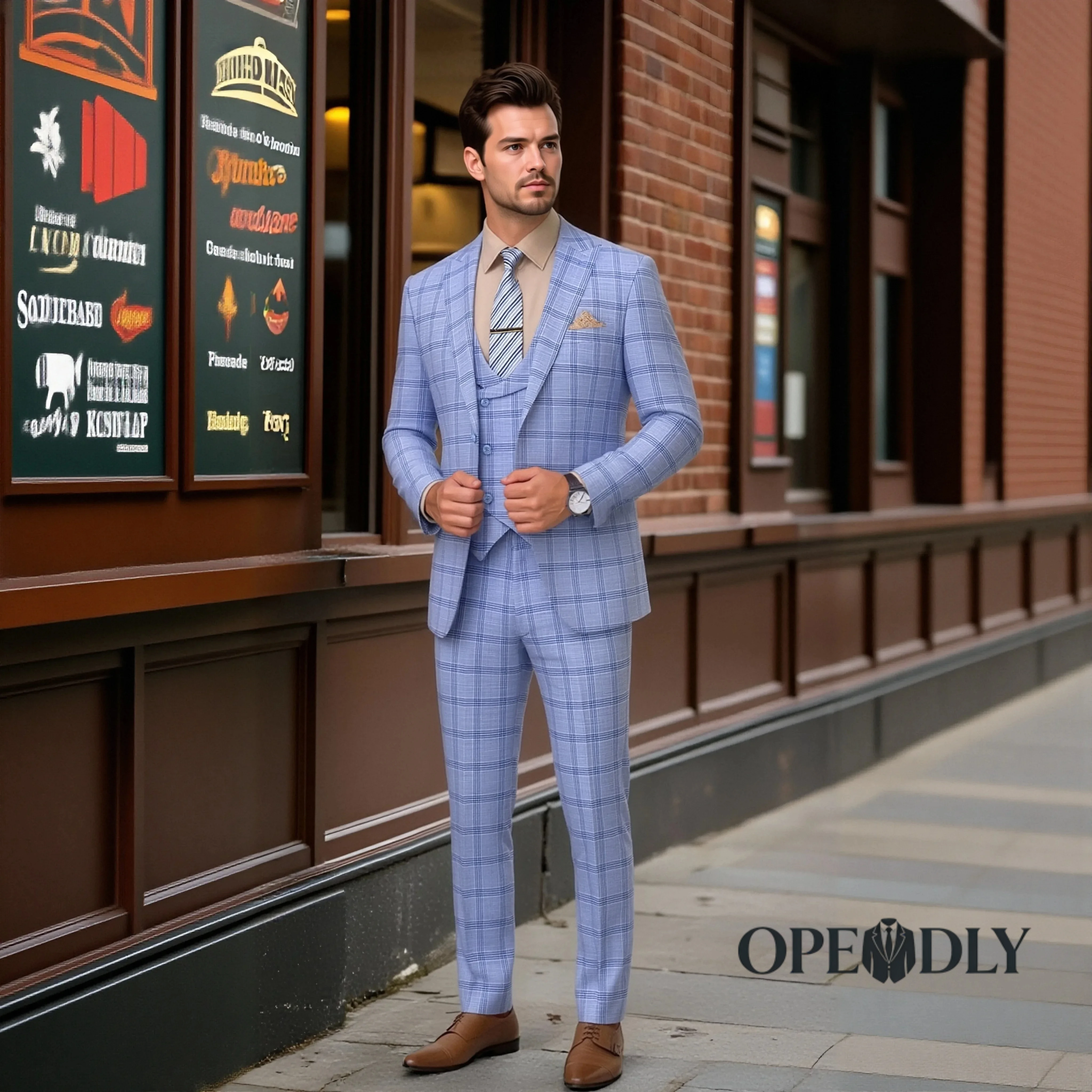 

OPEODLY Men's Custom Tailored Three Piece Suit Slim Fit Tuxedo Set for Wedding Business Formal with Blazer Vest Pants