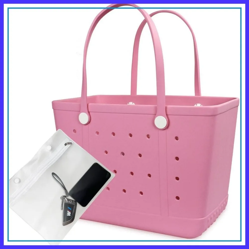 

Washable Beach Bag, Moisture Resistant Open Hole Tote for Vacation Essentials