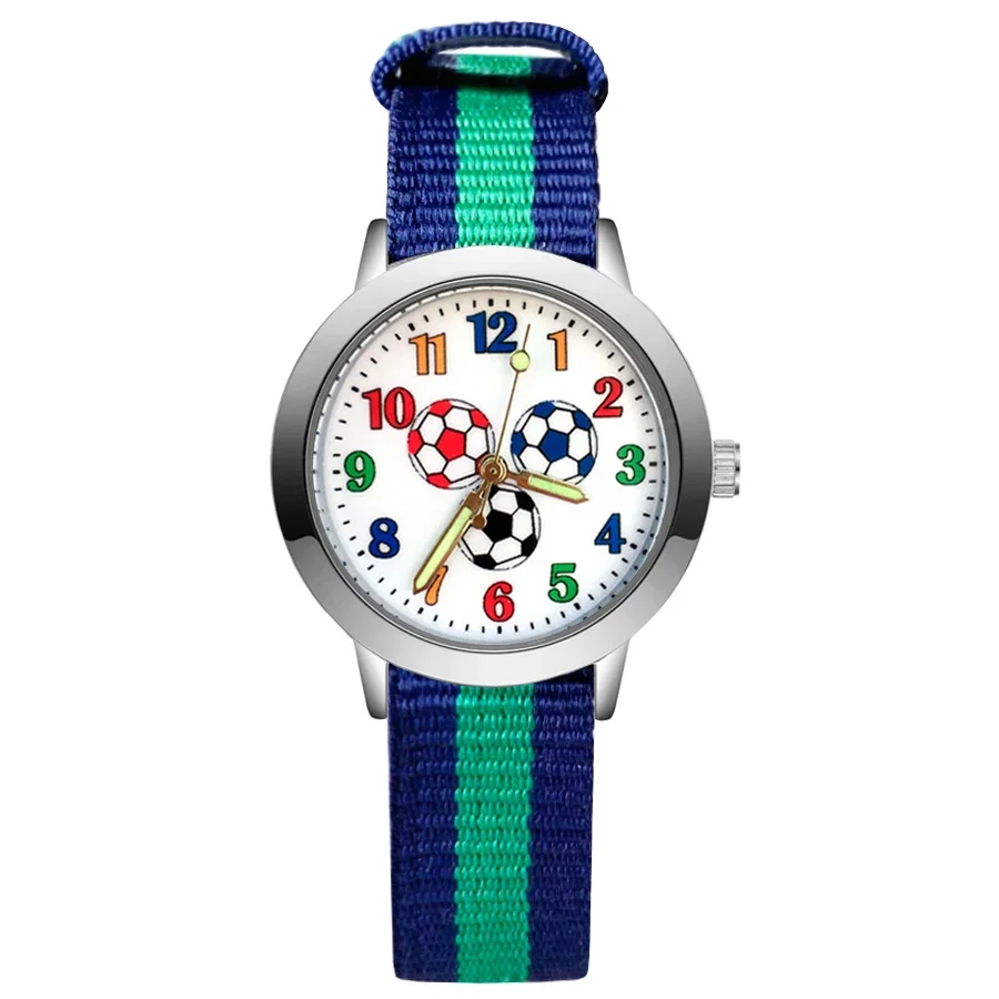 Montre de football arc-en-ciel pour enfants, bracelet en nylon, quartz, cuir, dessin animé, étudiants, filles, garçons, marque, usine, vente en gros, mode, nouveau