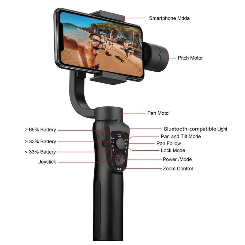 S5B Smartphone Gimbal Stabilizer 3-Axis Phone Gimbal for Xiaomi Huawei iPhone 14 Pro Max YouTube TikTok Vlog Video Record