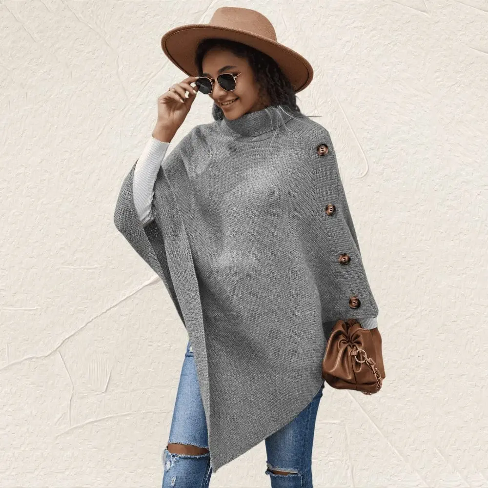 

Модный однотонный плащ с шалью, свитер большого размера с рукавами «летучая мышь», вязаный свитер с воротником на пуговицах