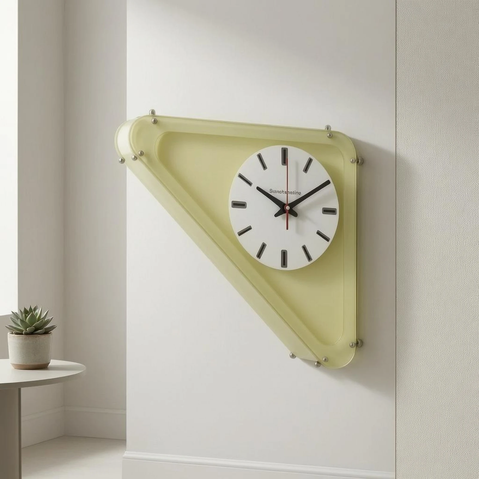 Triangular Corner Clock Red Second Hand Corner Wall Clock