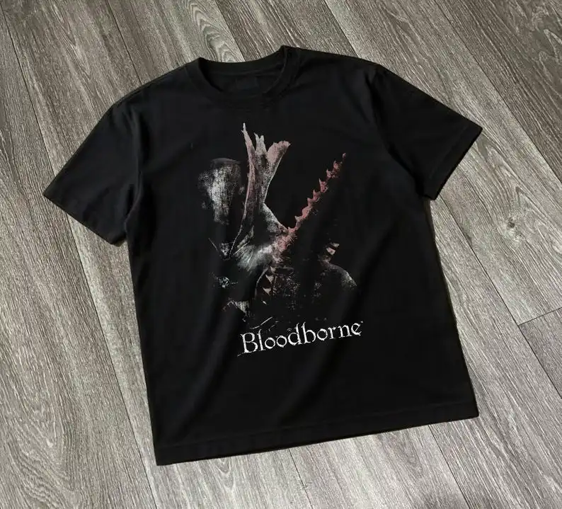 Bloodborne Dark Souls Gaming T-shirt Oversized Men Women Streetwear Tee Gothic Video Game Tee Casual Cotton Female Male Clothing view 2