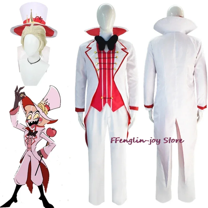 Hazbin Lucifer Cosplay Anime Hotel Morningstar Cosplay Costume Wig Daddy White Suit Devil Hell Halloween Party Adult Men Costume