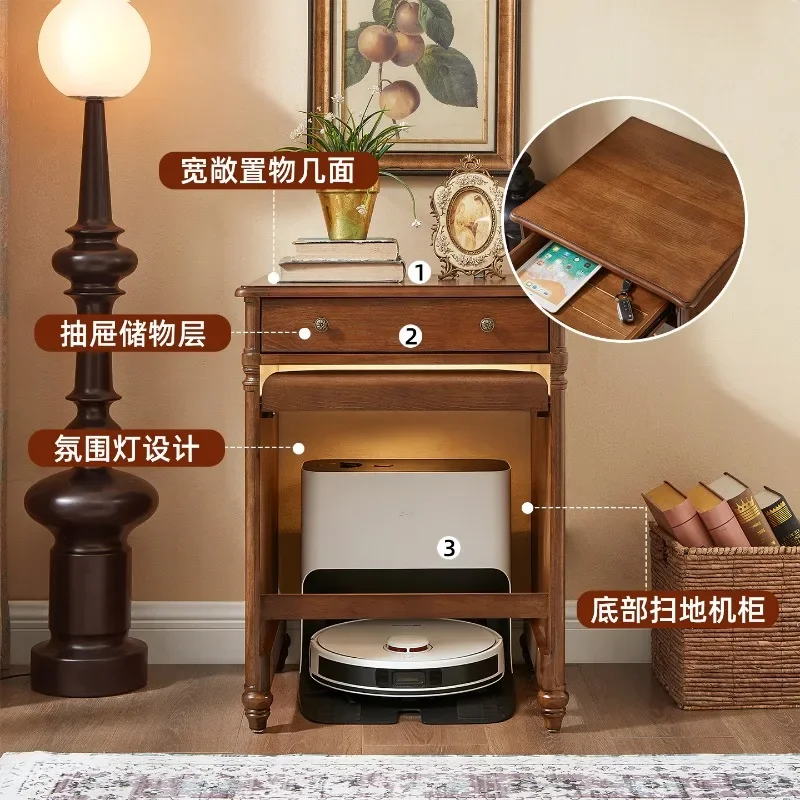 Solid wood sweeping robot special cabinet retro baseplate