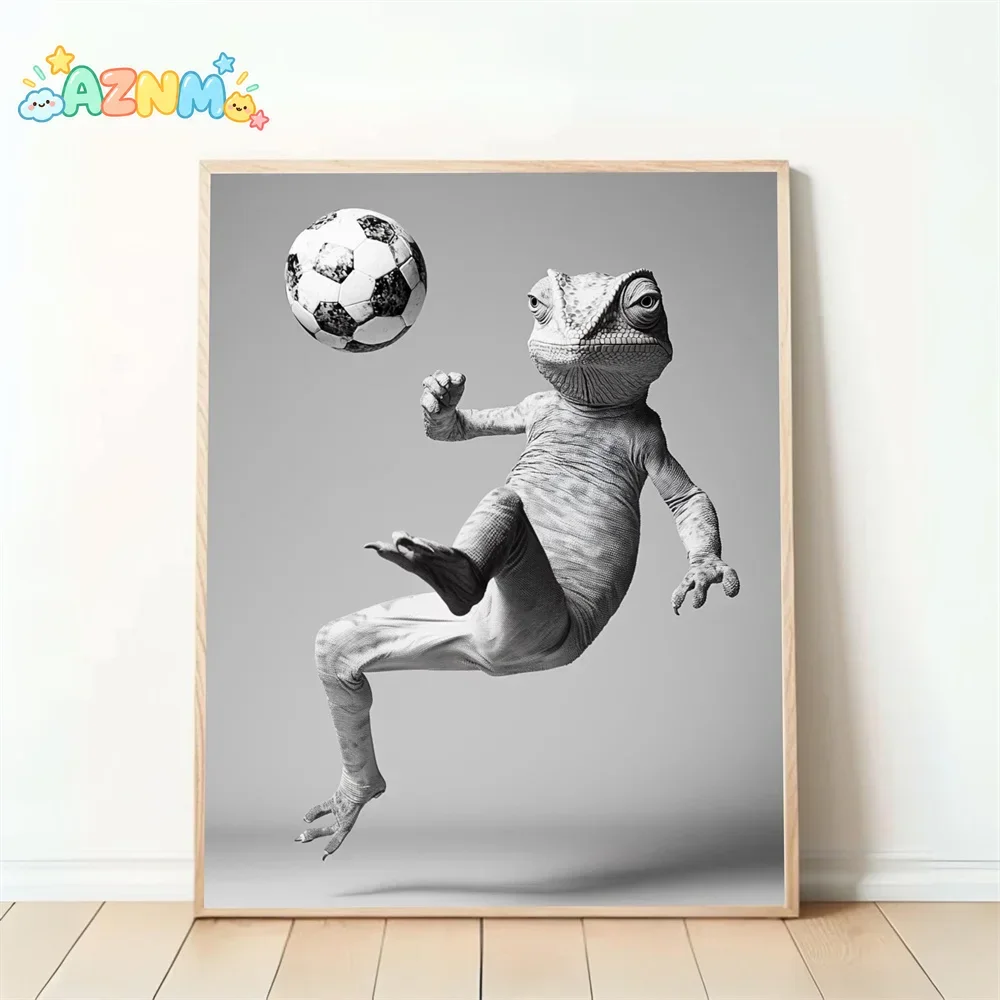 Funny Animal Fitness Poster Bear Beaver Goat Lifting Barbell Kicking Ball Canvas Painting Home Room Decoration