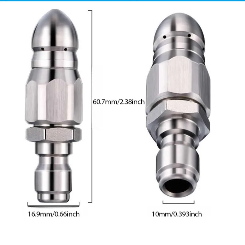Powerful Sewer pipe unblocking Stainless Steel High-pressure nozzle Quick-connect 1/4 Pipe cleaning Rotating Unblocking Nozzle