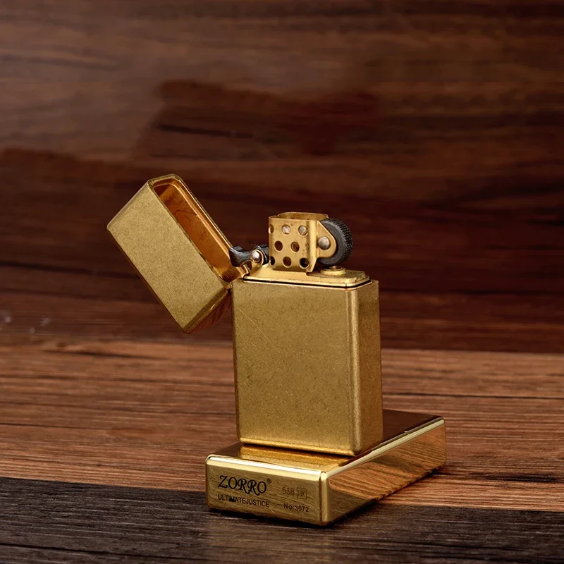 ZORRO Genuine Domestic 538 Narrow Machine Small Armor Square Head Thickened Brass Kerosene Lighter Gadgets Smoking Accessories