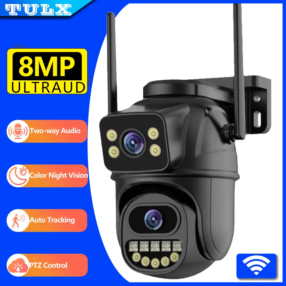 

LZJV 4K UHD 8MP WiFi Surveillance Camera Dual Lens 4X Digital Zoom AI Human Detect Outdoor Security PTZ IP 360 Smart Cameras