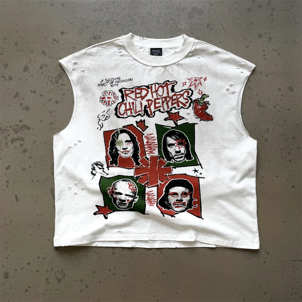 Hole Washed SAINT RED HOT CHILI PEPPERS RHCP Sleeveless T Shirt Men Women Tee Tops T-Shirt