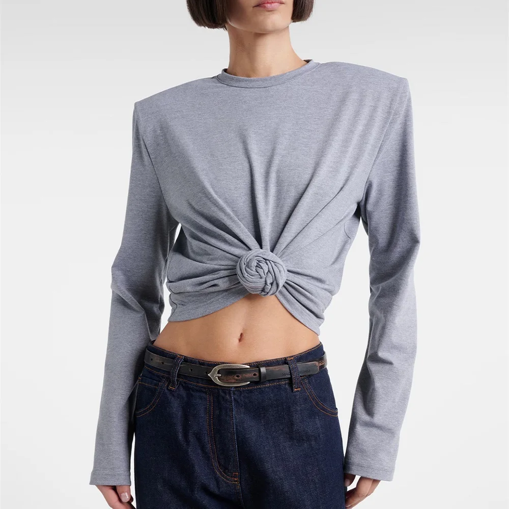 Summer 2026 Women's Long-Sleeve Top – Pure Cotton, Cable-Knit, Stretchy Corset-Style Pullover Y2K/Trendy/Versatile bra
