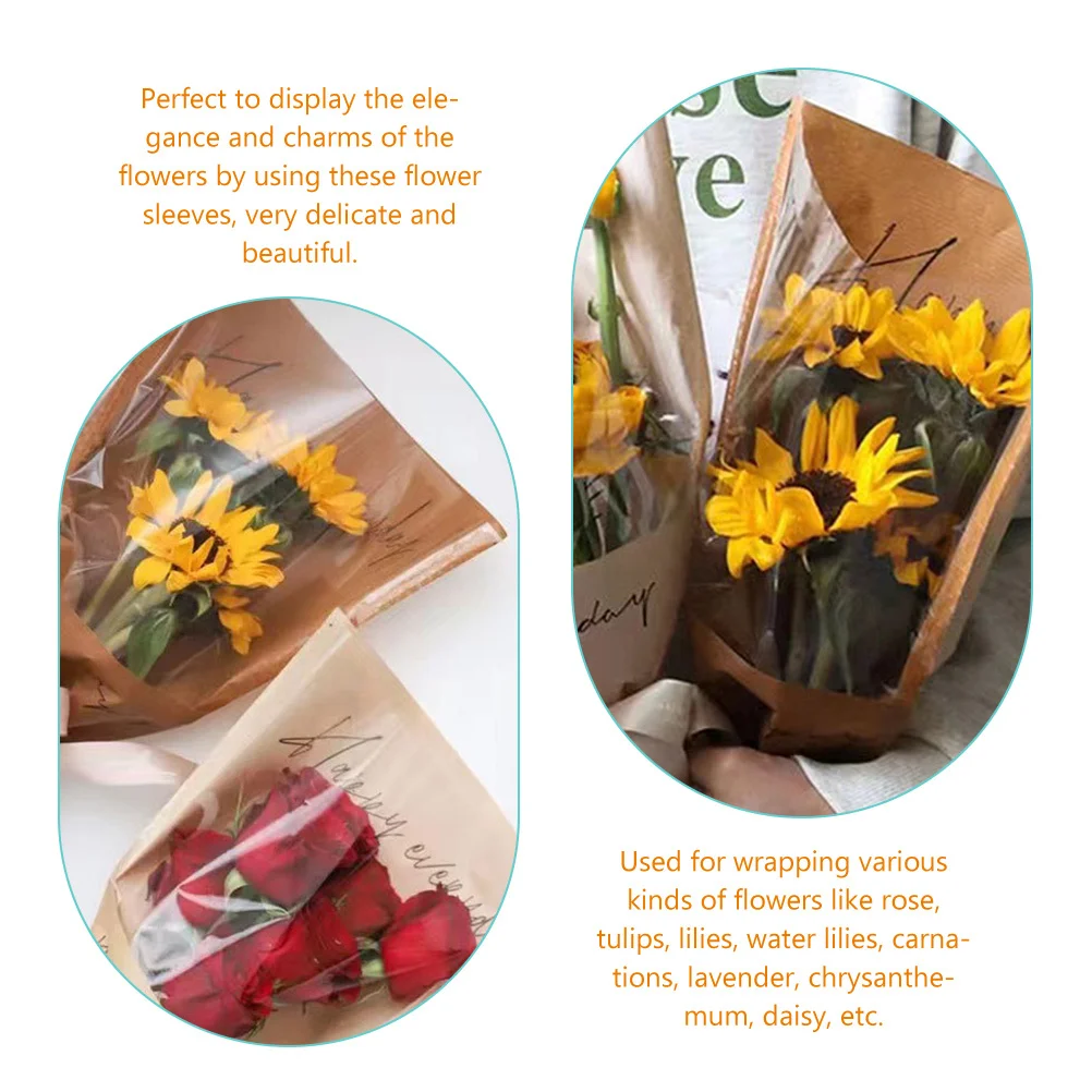 

20 шт., букет с цветочными рукавами, упаковочные пакеты с розами, прозрачный вид, цветочный букет, подарочные принадлежности, сумка с цветочным рукавом и розой