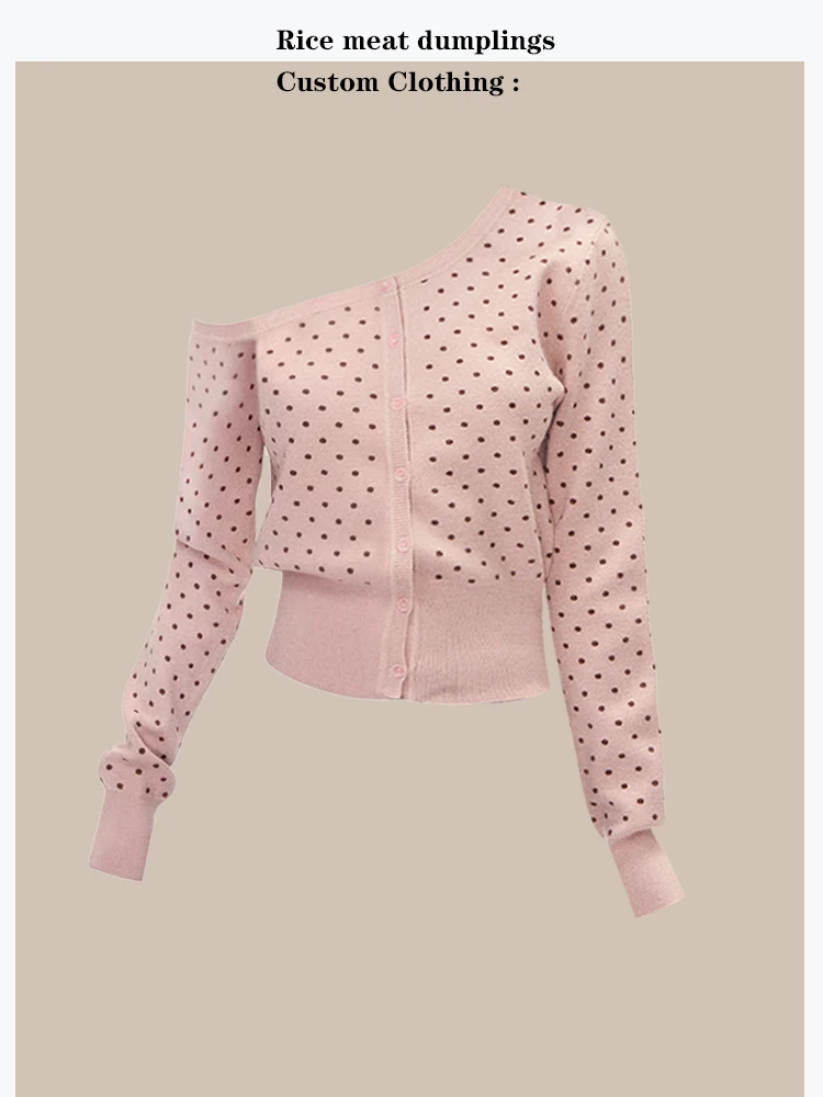 

Slim Fit Knitted Long Sleeve Polka Dot Open Cardigan Korean Style Versatile Commute Style Cotton Warmth Heating Short L...