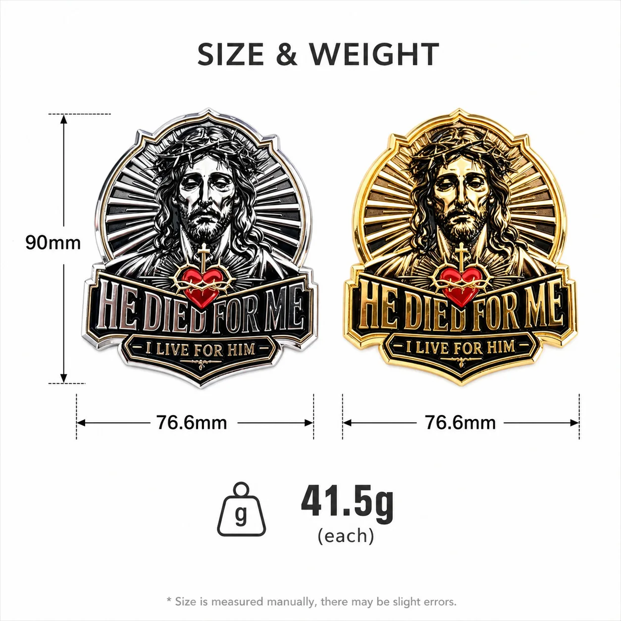 He Died for Me Emblem,I Live for Him 3D Metal Jesus Christian Car Emblem,Auto Decal with Cross Heart Design for Vehicle