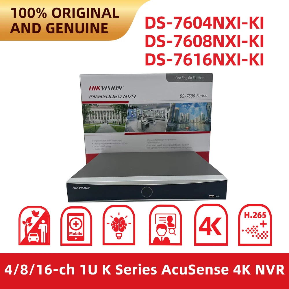 Hikvision DS-7604NXI-K1 DS-7608NXI-K1 DS-7616NXI-K1 Home Security NVR 4/8/16CH AcuSense 4K HDMI VGA 1SATA up to 10TB NVR H.265+