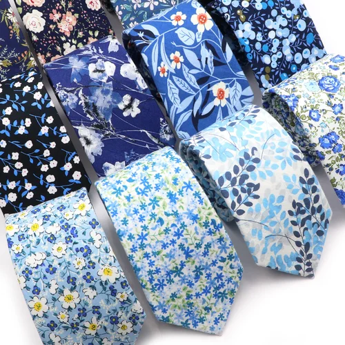 Corbata Floral elegante para hombre, corbata elegante informal de algodón azul cielo, traje de fiesta de boda, Collar, corbata de flores, accesorios para regalo