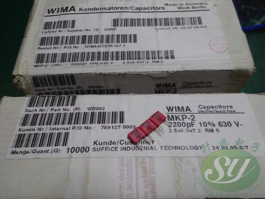 

10PCS MKP2 0.0022uF/630V 2.2nf 2200pf 2n2 222 New film capacitance 5MM