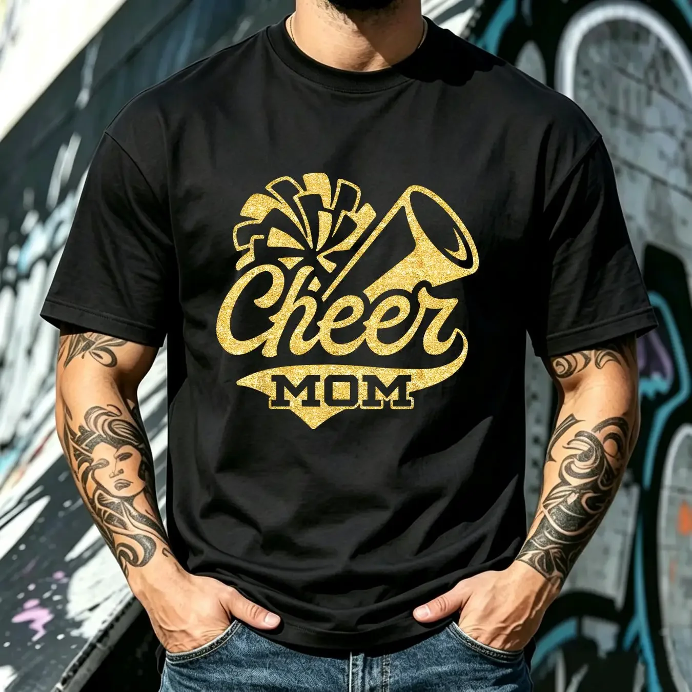 washed T Shirt Cheer Mom Biggest Fan Cheerleader Black Yellow Gol Collaboration Backpack Large Capacity Cute Foldable 3d Casual