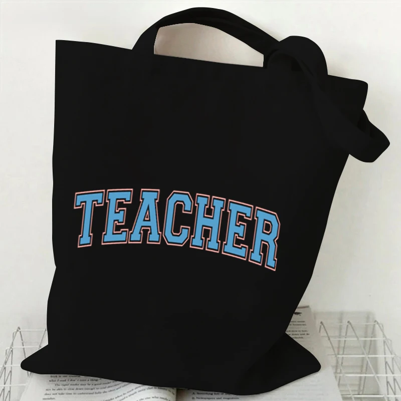 Teacher Life Graphics Women Canvas Shoulder Bag Leopard Print Letters Shopping Bag Teacher Best Gift Female Reusable Handbags