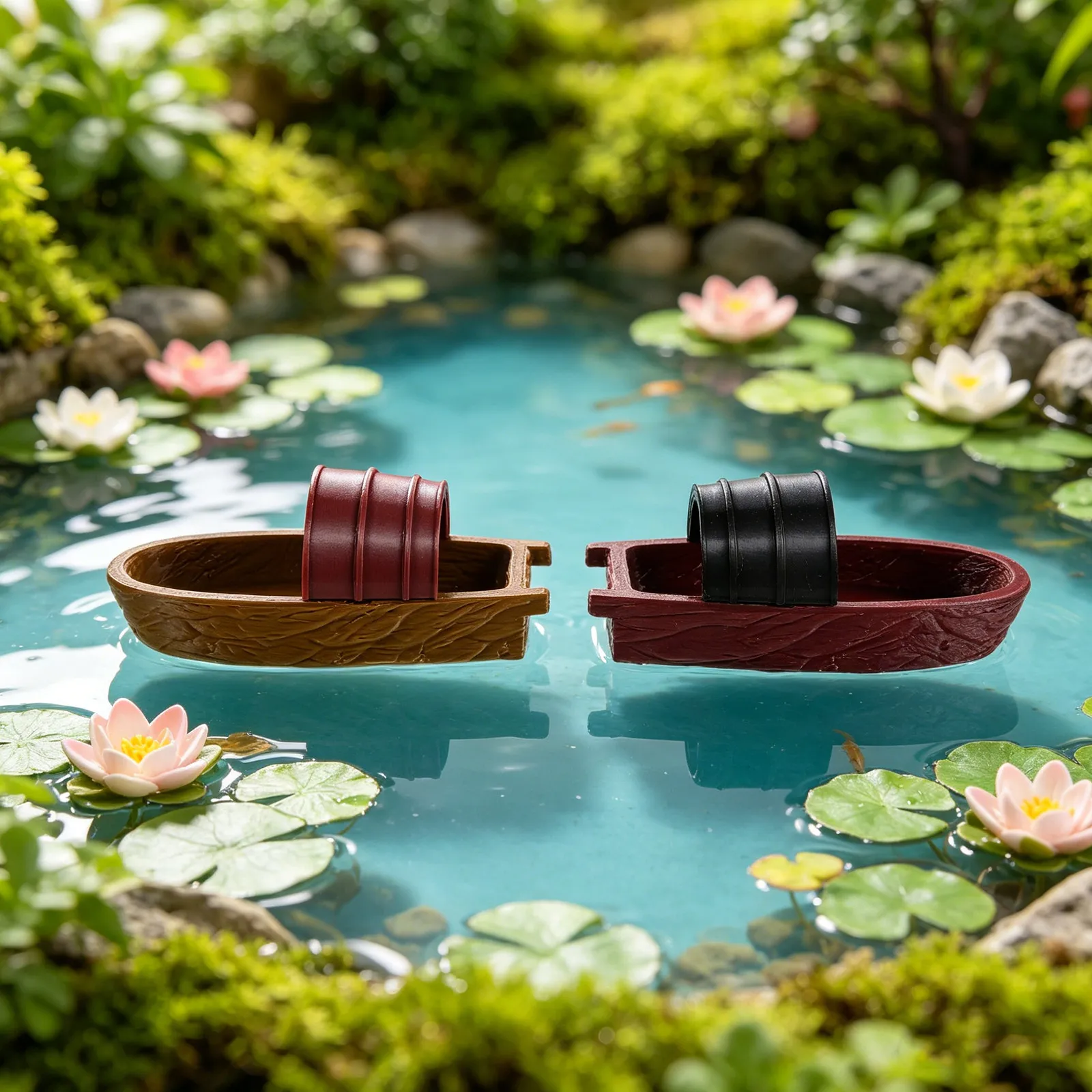 

2Pcs Floating Asian River Covered Boat Miniature Plastic Decoration for Aquarium Fish Tank Shelf Zen Tabletop Ornament