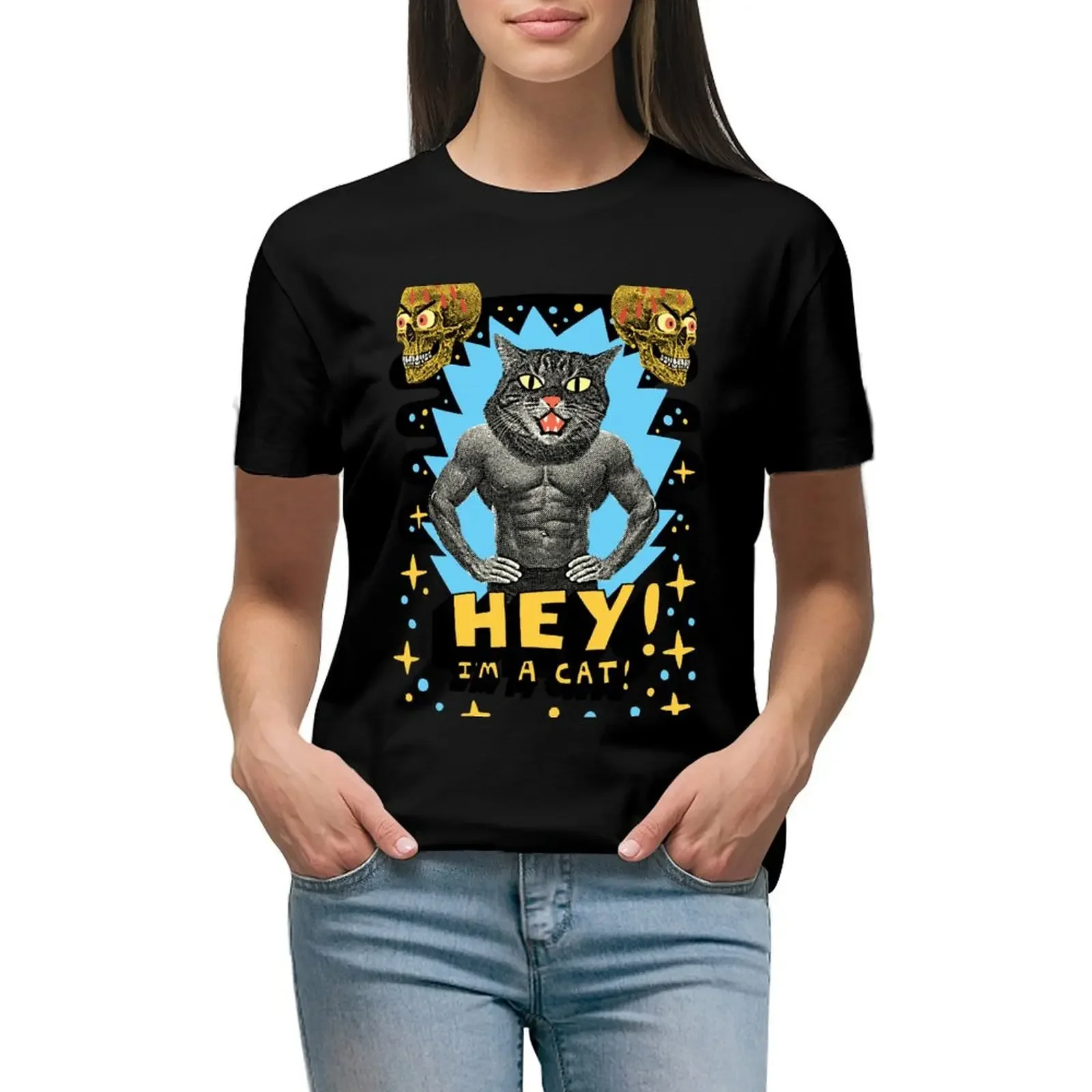 

Hey! I'm a cat! T-Shirt summer clothes oversized Female clothing animal prinfor white t-shirt dress for Women sexy