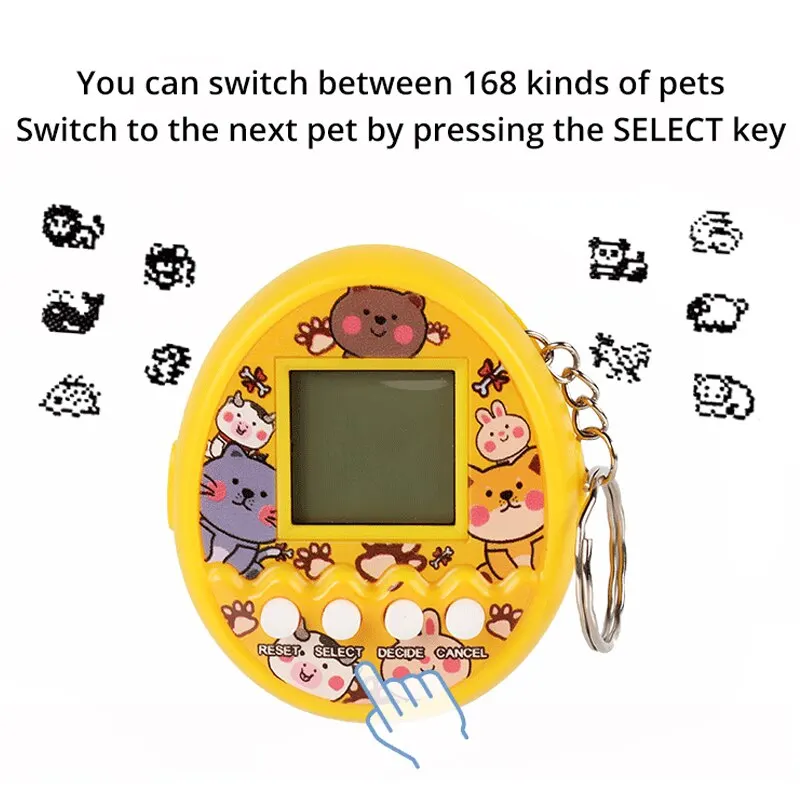 2Pcs Cute Cartoon Mini Handheld Electronic Pet Game Console Random Color Virtual Pet Raising Machine Electronic Toy