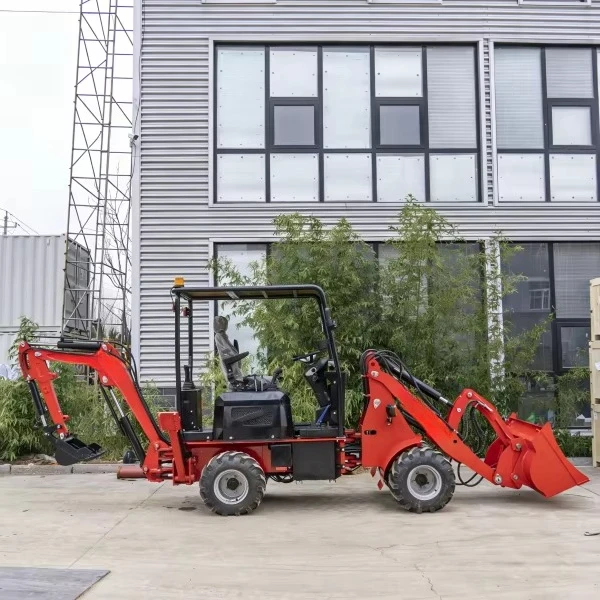 Backhoe Loader Mining Tree Transplantation Material Handling Narrow Space Busy at Both Ends