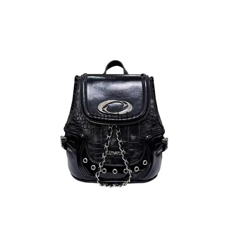 

Black alligator pattern mini chain backpack