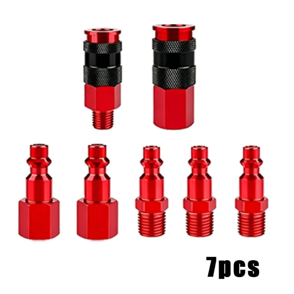1/4 Inch NPT Thread Air Coupler Plug Kit Red Coating Universal Fitting Air Compressor Accessories Aluminium Lightweight