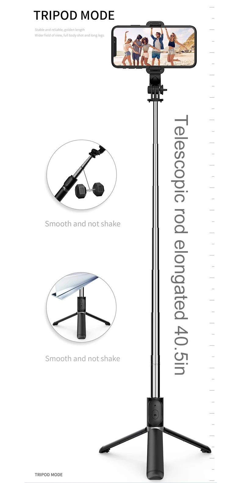 40-Inch Selfie Stick Floor Tripod with Remote product photo