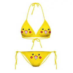 Pikachu mayo üç nokta iç çamaşırı sarı bölünmüş bayanlar seksi karikatür kravat halter boyun seksi sutyen üçgen bikini seti