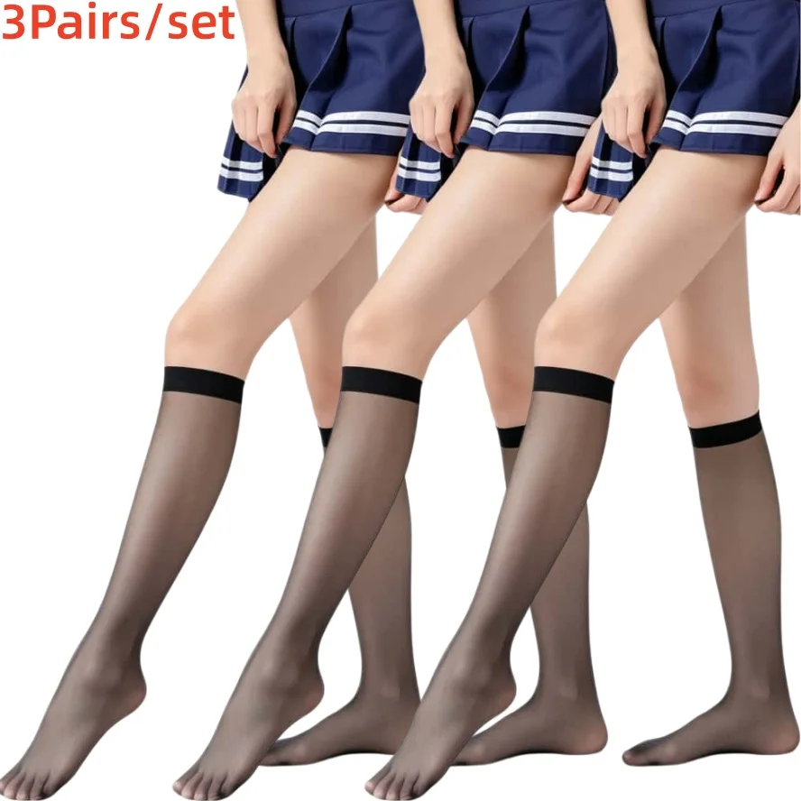 3Pairs/set Women's Ultra-Thin Sheer Mid-Calf Socks Summer Stockings Glass Sock Breathable Elastic Lady Casual Socks 3 Pairs