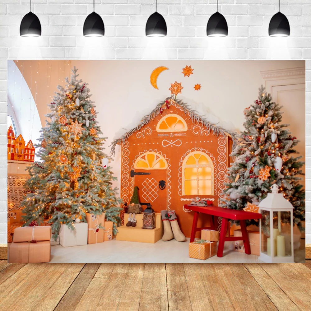 Christmas Photography Backdrop Winter Christmas Tree Gift Fireplace New Year Party Decor Baby Kids Portrait Interior Background