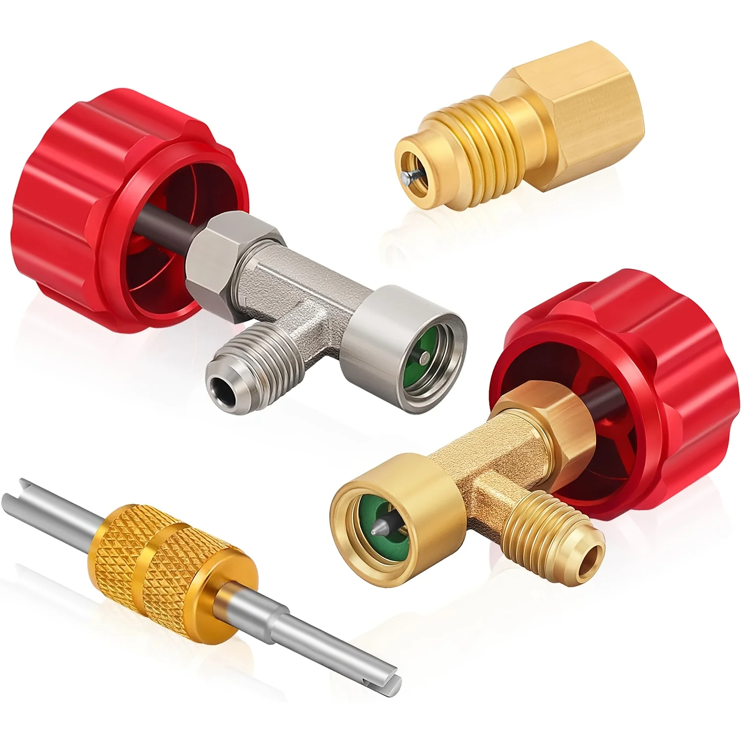 

R134a Can Tap Kit, Automotive R134a Self Sealing Can Tap, AC Puncture Freon Can Tap, Adapter Fittings, with Valve Core Removal