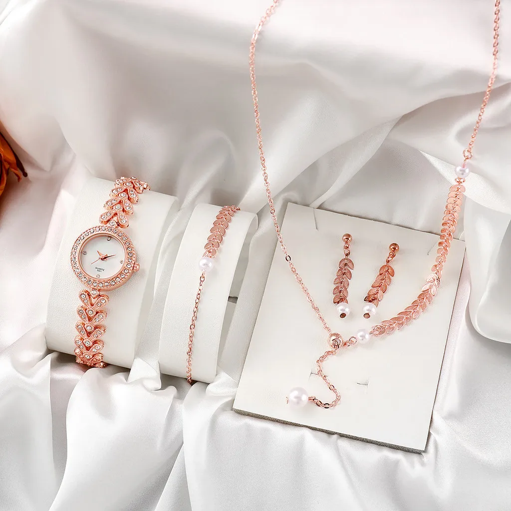 Kegllect 5PCS Fashion Women's Steel Band Watch Women's Exquisite Small Dial Watche Wheat Tassel Jewelry Set NO BOX