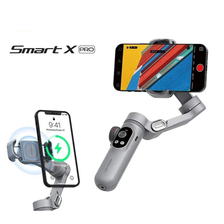 Smart X Pro Fill Light Wireless Charging 3-Axis Foldable Handheld Gimbal Stabilizer For IPhone Action Camera