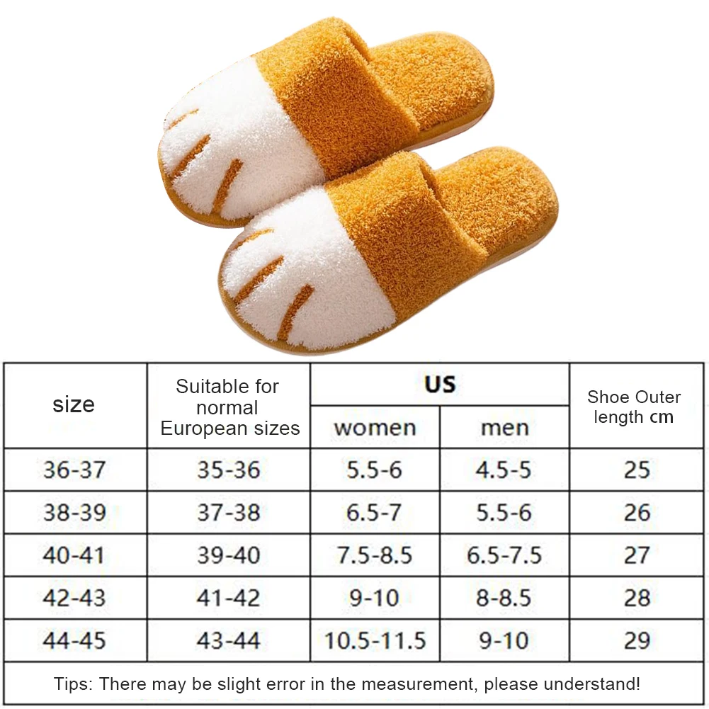 Plush Cat Paw Slippers Flat Thermal Slippers Anti Slip Fluffy Home Slippers Furry Closed Toe Slippers for Living Room Bedroom