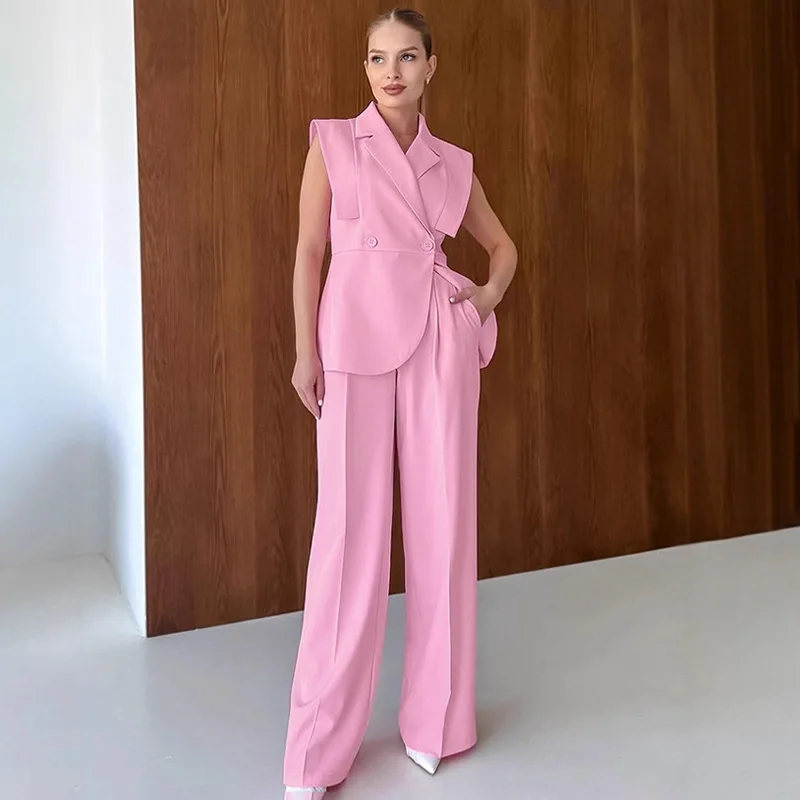 

Tornova Commuter Vest Long Pants Two-piece Set Women's Fashion Sleeveless Cardigan Top Wide Leg Pants Lady Elegant Matching Sets
