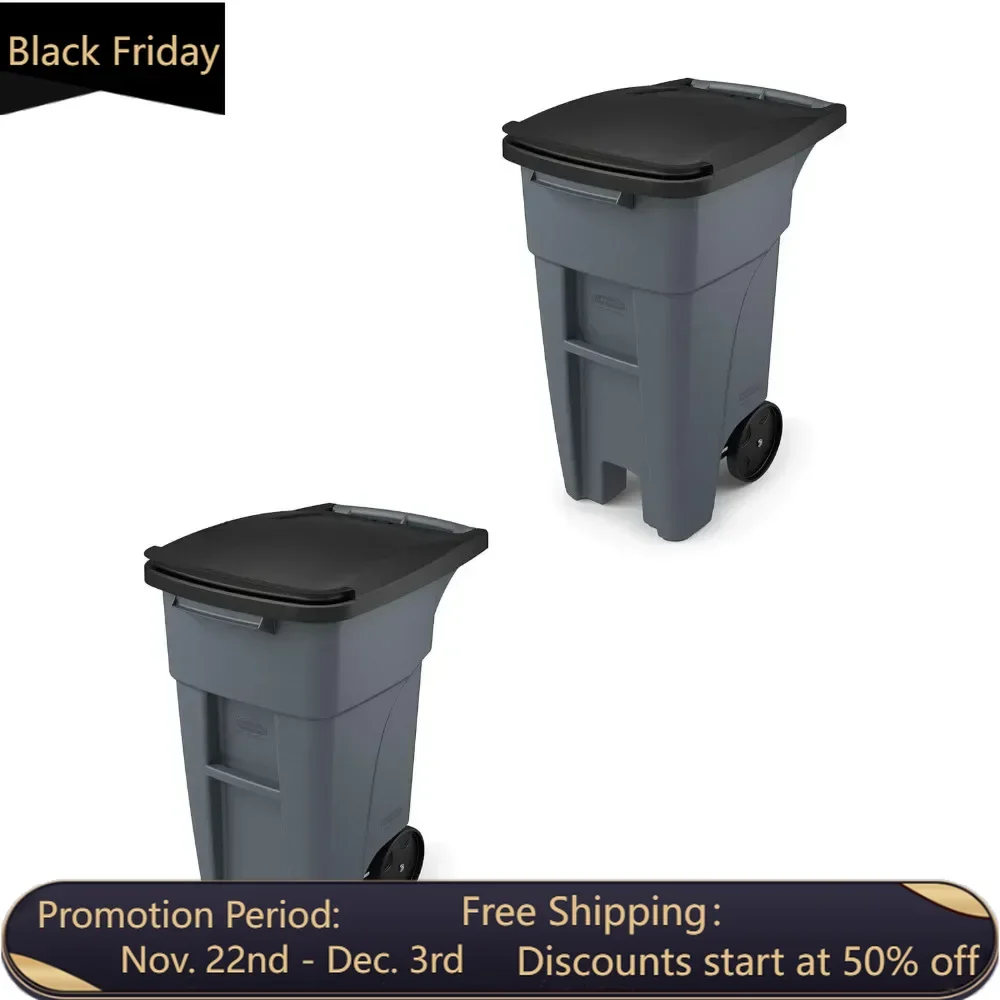 

32 gallon heavy-duty wheeled garbage bin, suitable for restaurants/hospitals/offices/warehouses/garages, 2-piece set