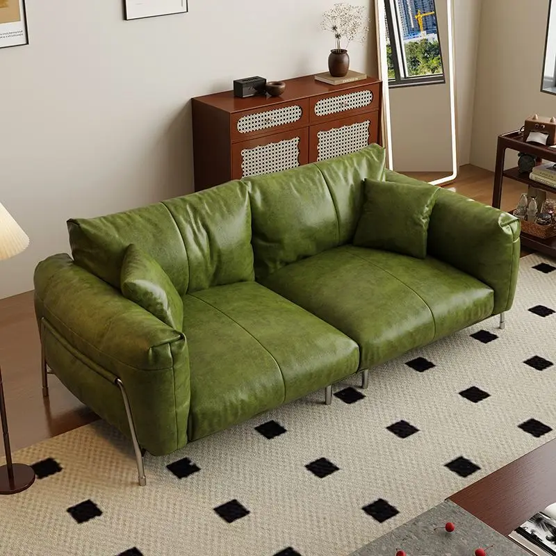 

Sofa Matcha Green Leather Sofa Small Apartment Sofa