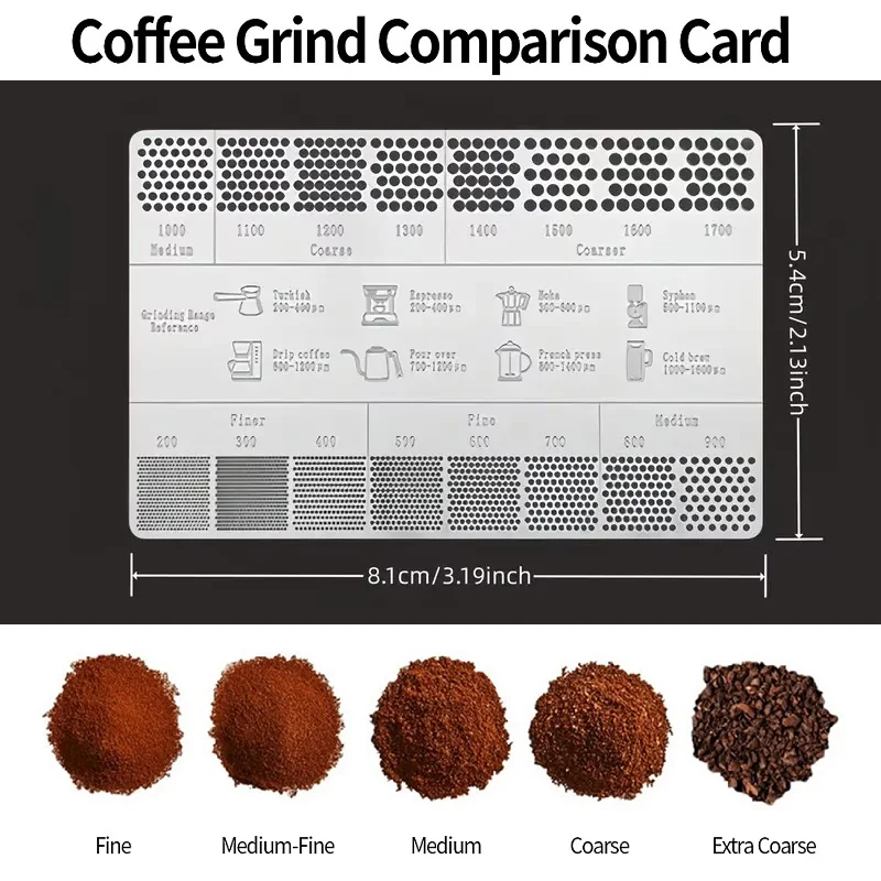 Kanone 304 Stainless Steel Coffee Grind Reference Card 200-1700um Professional Coffee Measuring Stick Essential Coffee Accessori